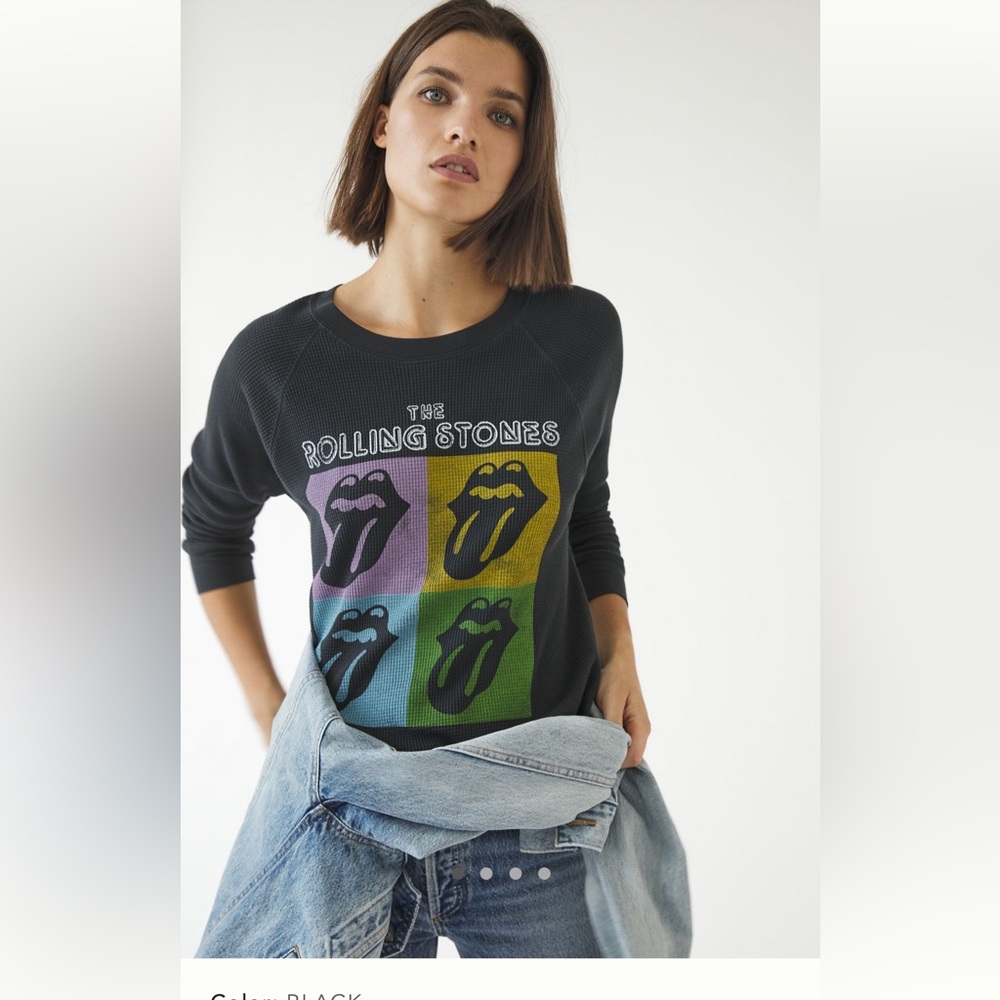 Anthropologie Letluv Rolling Stones Cropped Graphic Pullover Size XL EUC waffle